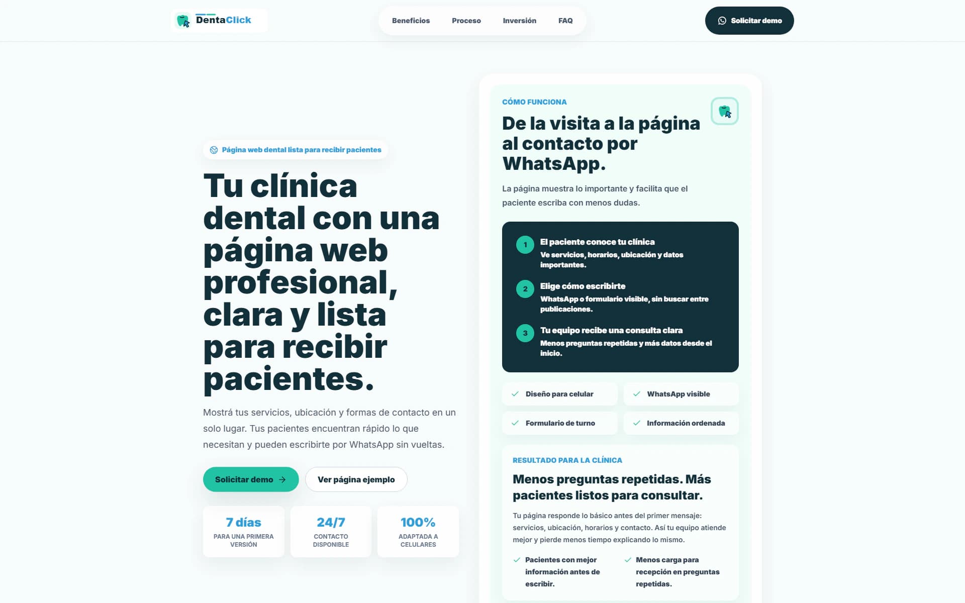 Landing comercial de DentaClick