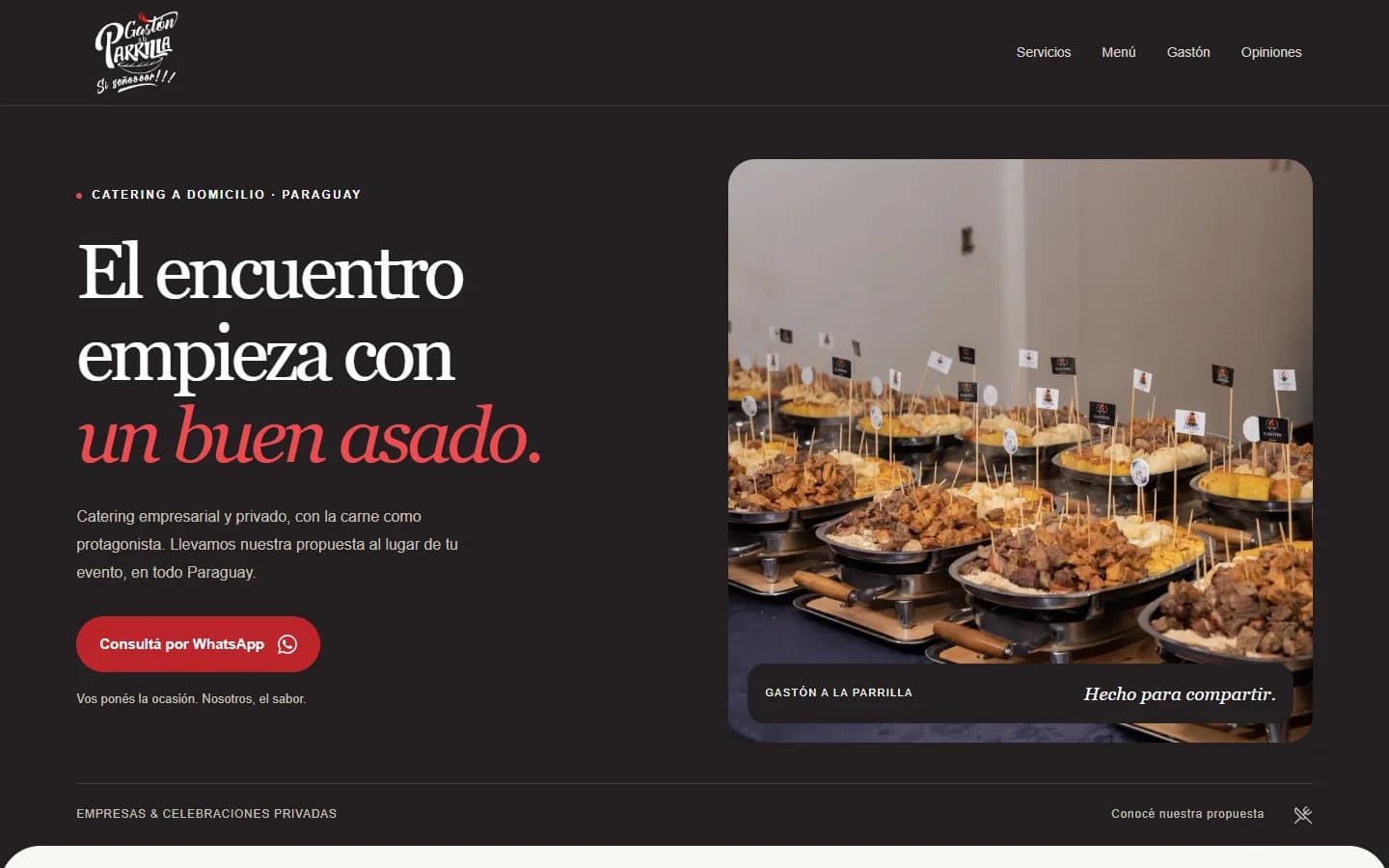 Página web de Gastón a la Parrilla, catering para eventos