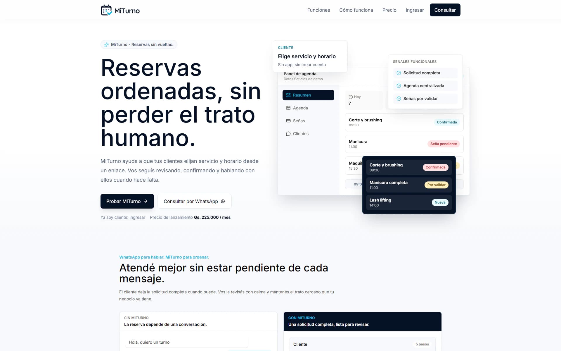 Página y panel de reservas MiTurno